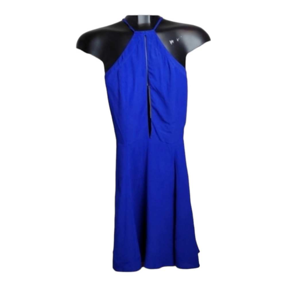 Lovers + Friends Journey & Flare dress cobalt Blue Halter mini Cut-out Women's M - Picture 2 of 15